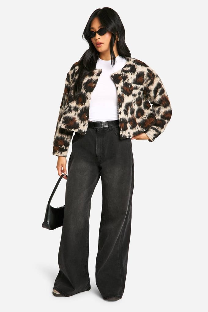 boohoo Dames Petite Luipaard Wollen Look Bomberjas | Luipaardprint | Maat: 36