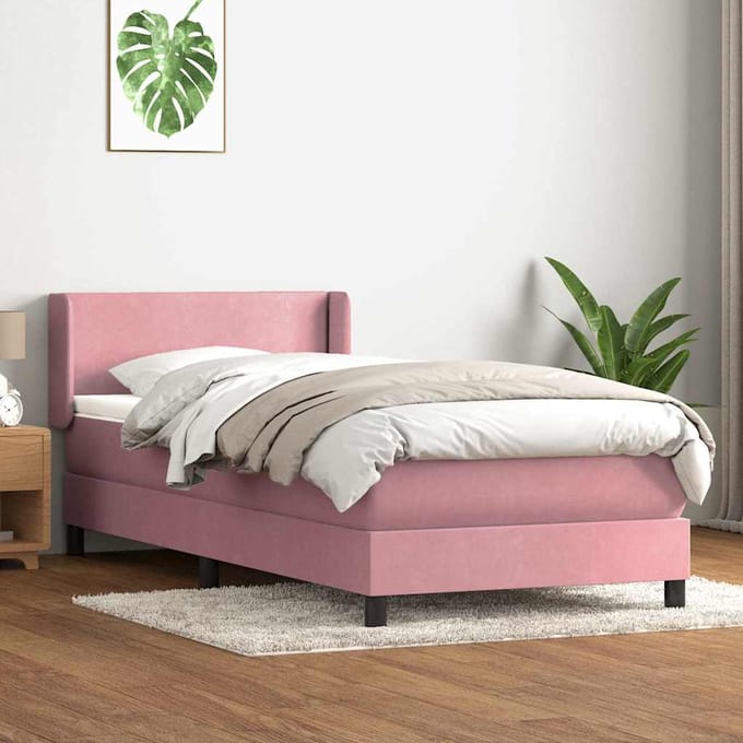 vidaXL - Boxspring - met - matras - fluweel - roze - 90x210 - cm