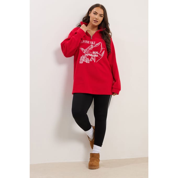 Yours Red 'Alpine Ski' Fleece Met Kwartrits Size 46
