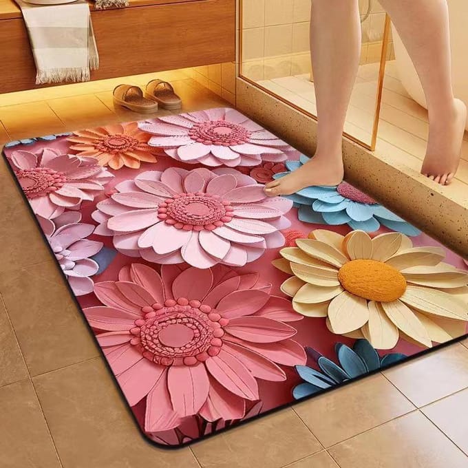 3D Bloem Grensoverschrijdende Badkamervloermat - Antislip, Sneldrogend, Waterabsorberend Tapijt