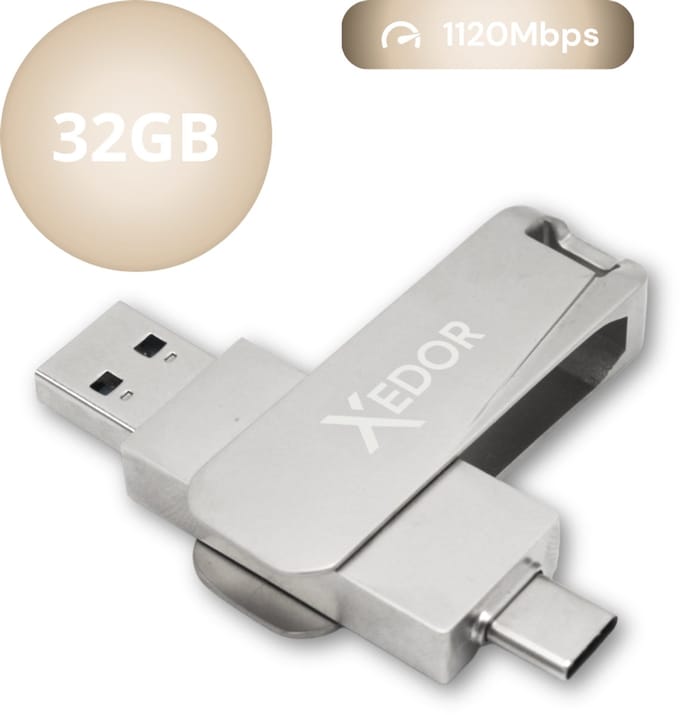 Xedor® Base - USB Stick - 32 GB - 1120Mbps - USB C en A - iPhone en Android - Zilver