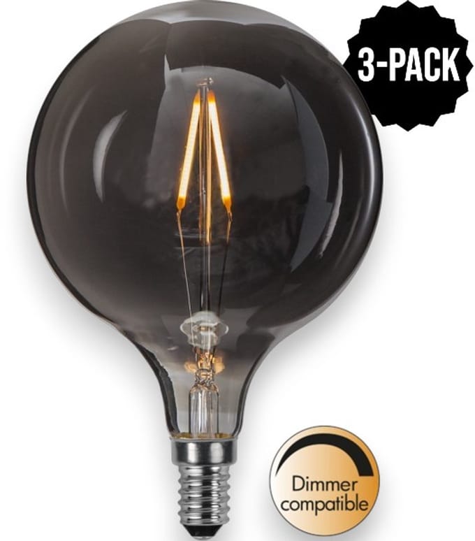 3-Pack | G95 bol - E14 - 1.5W - Super Warm Wit <2200K - Dimbaar - Filament - Rookglas