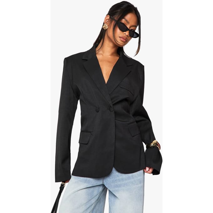 boohoo Dames Tailored Cinched Waist Wrap Blazer | Zwart | Maat: 36