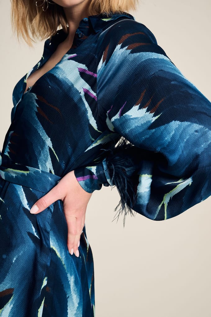 POM Amsterdam Dress - Jada Feathers Blue Größe: 36 | Blusenkleider Outlet | Damen | Blau