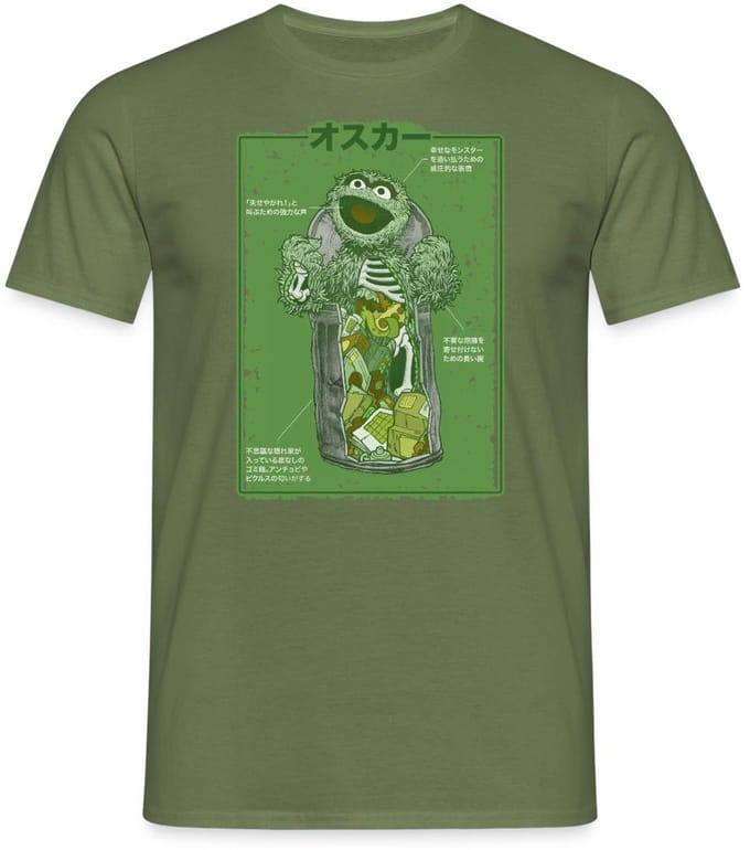Sesamstraat Oscar Anatomie Vuilnisbak T-Shirt Heren