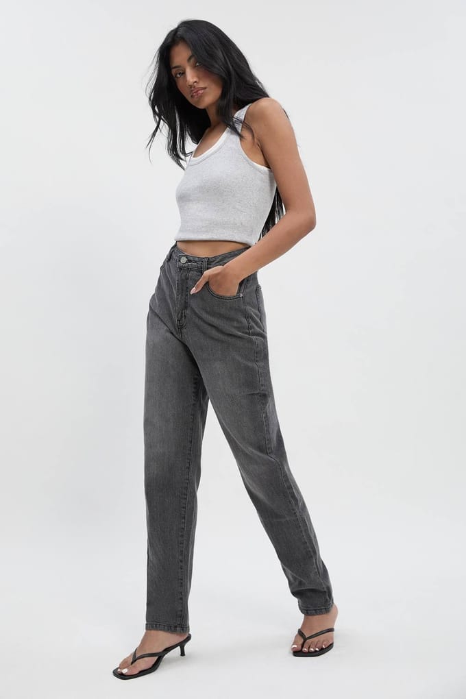 boohoo Dames Basic Slim Fit Jean | Mid Grey | Maat: 8/30L