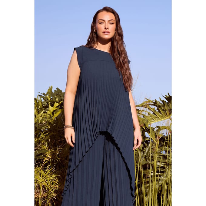Yours London Marineblauwe Geplooide Top Size 44