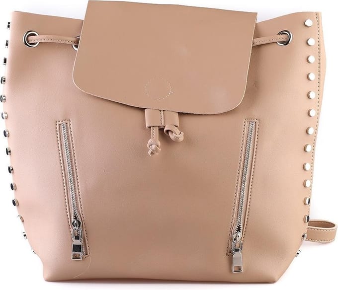 Trendy Rugzak met Studs - Dames - PU Kunstleer - 40x33 cm - Bruin - Dielay