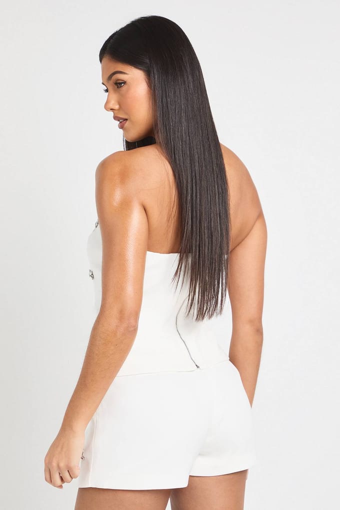 boohoo Dames Diamante Versierd Bandeau Top | Wit | Maat: 34