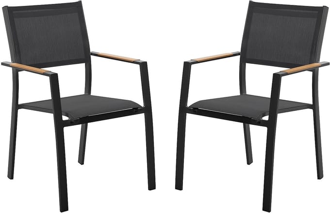 Vente-unique Set van 2 stapelbare tuinfauteuils van aluminium en textileen - Antraciet - MACILA van MYLIA