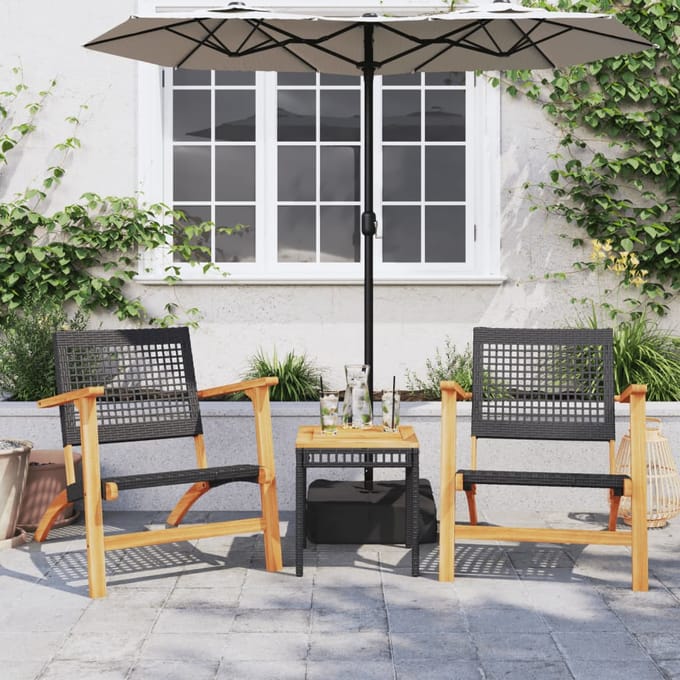 vidaXL - Tuinnstoelen - 2 - st - poly - rattan - en - acaciahout - zwart
