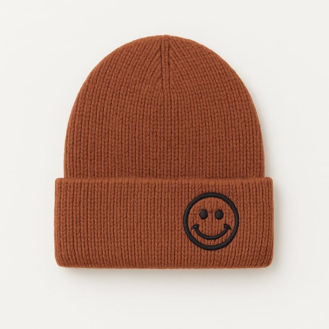 Hidzo Beanie - Muts - Smiley - Polyester - Bruin - Kindermuts