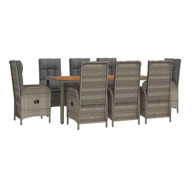 vidaXL - 9-delige - Tuinset - met - kussens - poly - rattan - grijs