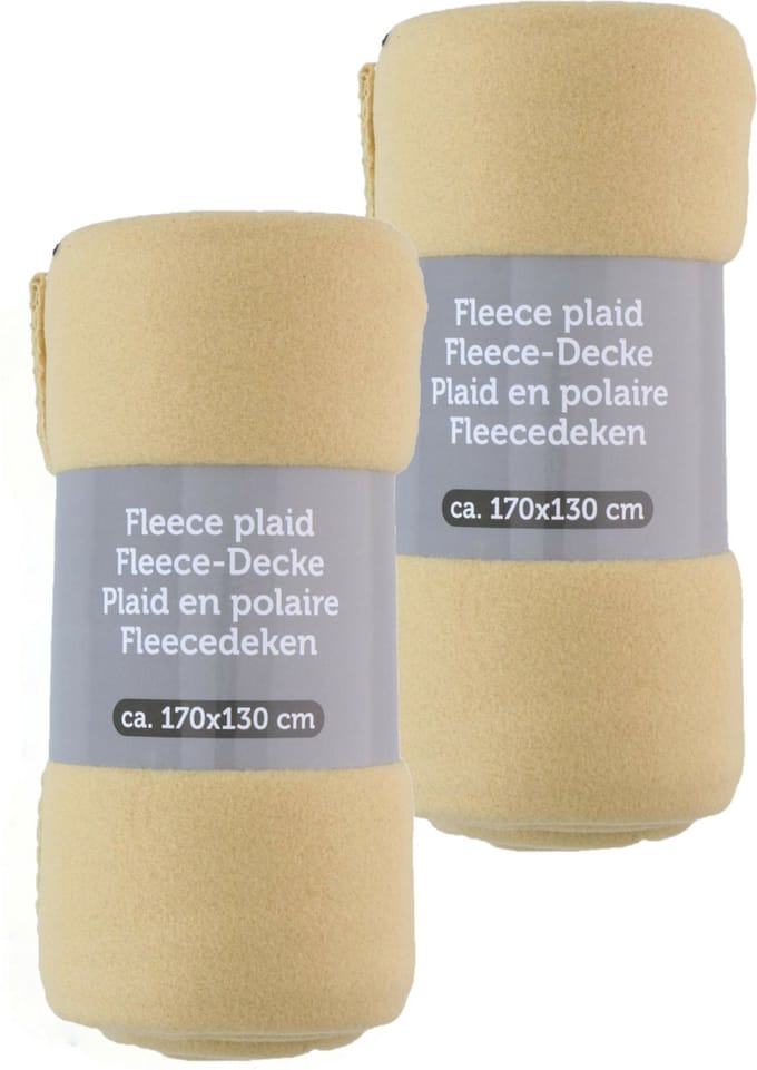 Fleece dekens/plaids - 2x - licht geel - 170 x 130 cm