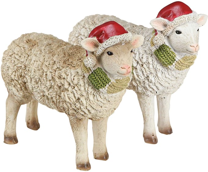 Kerstfiguren schapen met muts en sjaal L16cm 2 stuks, 2 Stück