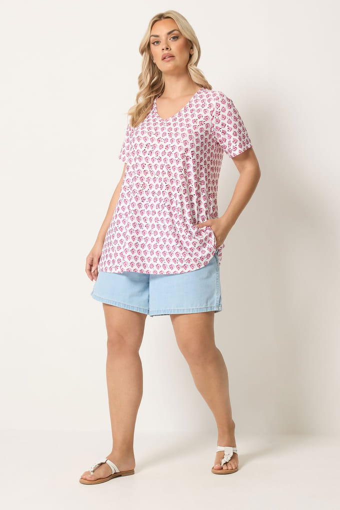 Yours Witte En Roze Swingtop Met Broderie Size 50-52