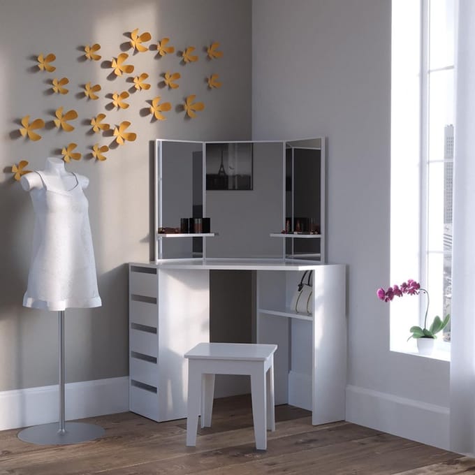 Vicco Corner dressing table "Arielle", White, 110 cm