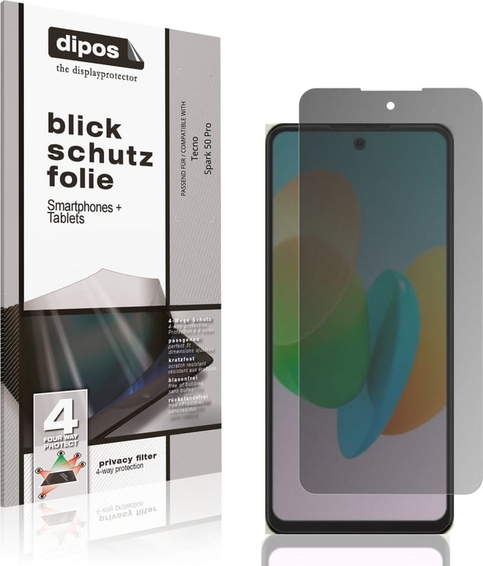 dipos – Matte Privacy Screenprotector geschikt voor Tecno Spark 50 Pro | Anti-Spy Beschermfolie
