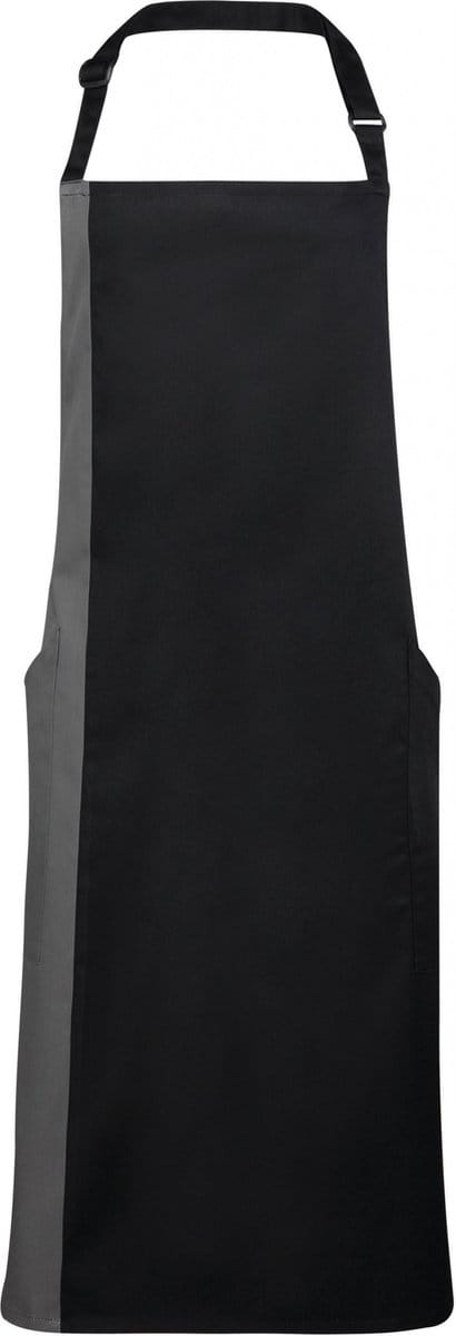 Premier Contrast Bib Apron PR162 - Black / Dark Grey - One size