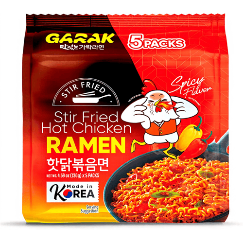 GARAK Instant Ramen: Pittige Kipsmaak Gebakken Noedels, 4 porties - 4 x 125 g voor een heerlijke maaltijd.