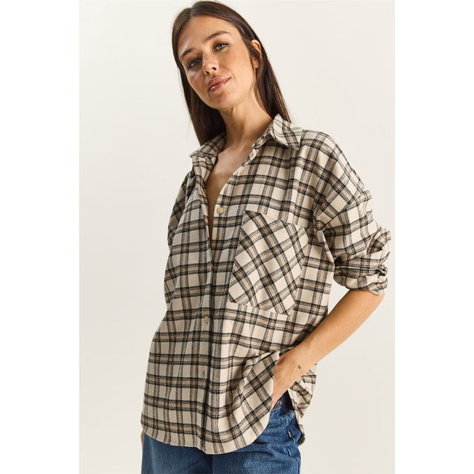 Oversized Lange Mouwen Geruite Shirt met Pocket