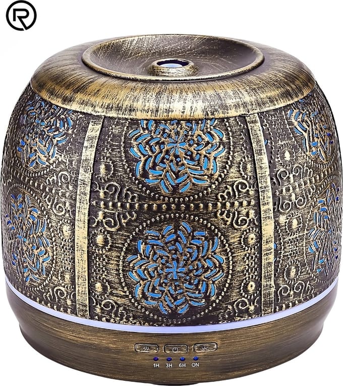 Aroma Diffuser Vintage + 10 ML Aroma Olie - Geurverspreider - Luchtbevochtiger Aromatherapie - Metaal - Brons