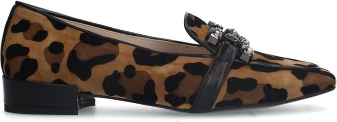 Manfield - Dames - Suède leopard loafers met chain - Maat 37