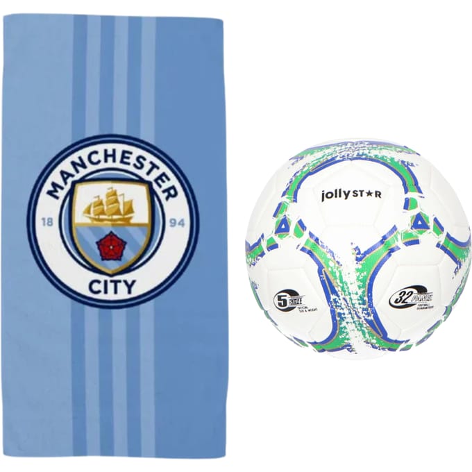 Manchester City strandset; strandlaken en voetbal