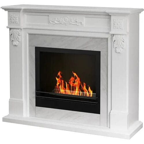 Cheminée bioéthanol cheminée TRUMAN effet marbre blanc L121 x P38 x H108