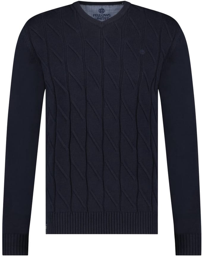Fellows United Pullover V-Neck Rough Cable Navy (32.1119 - 110)