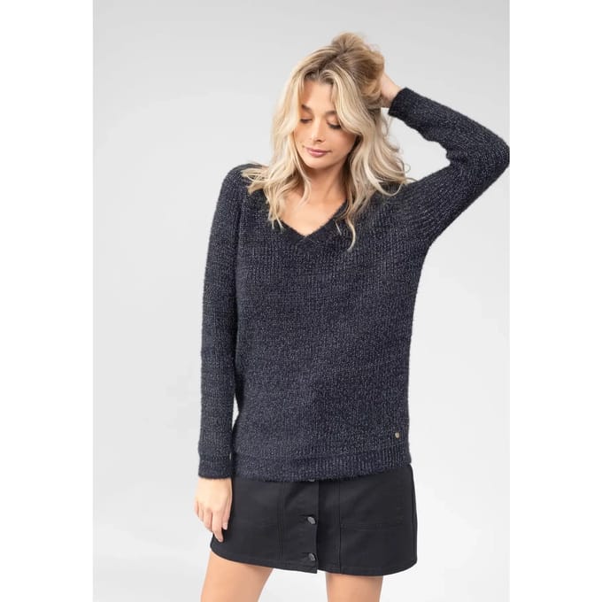 DEELUXE Glanzende trui met V-hals ARMELLE Black Lurex