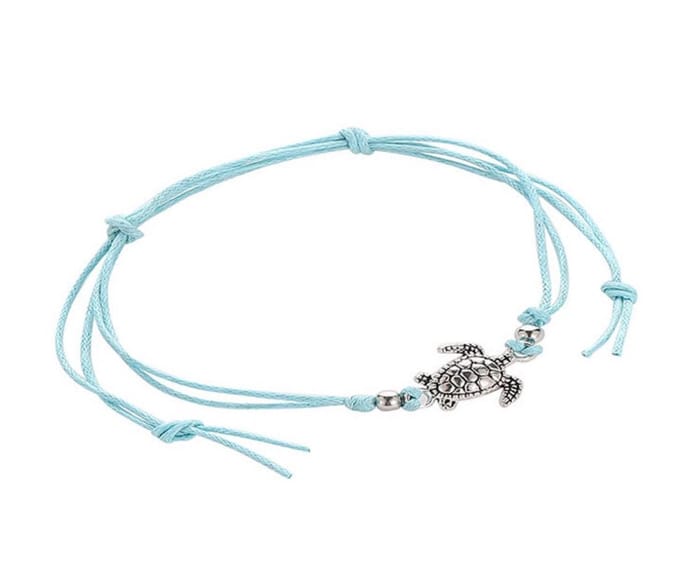 Touwtje armband met schildpad | blauw