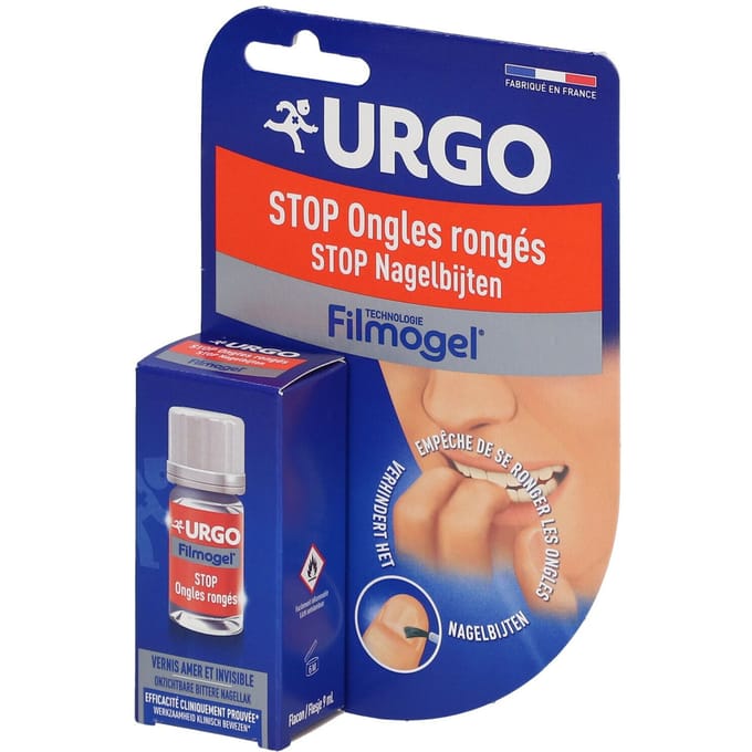 URGO STOP Nagelbijten - Zeer bittere onzichtbare nagellak - Tegen nagelbijten en duimzuigen - Versterkt nagels met Vitamine E - Vanaf 3 jaar - 9 ml