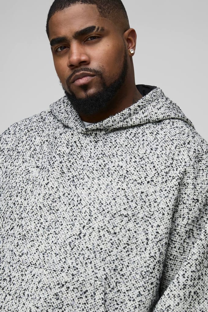 Plus Boucle Boxy Oversized Hoodie | Black | Size 2XL