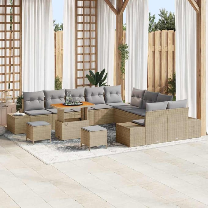 vidaXL - Tuinbank - Set - 13 - st - 12-zits - Beige - Poly - rattan