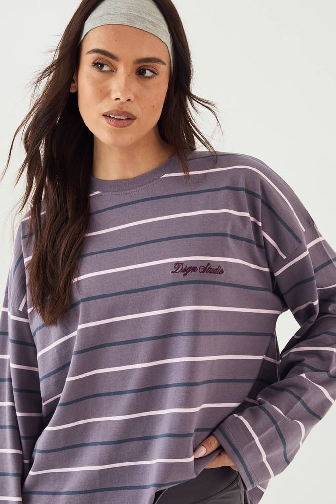 Dames DSGN Studio Gestreept Lange Mouwen T-Shirt | Charcoal | Maat: XS