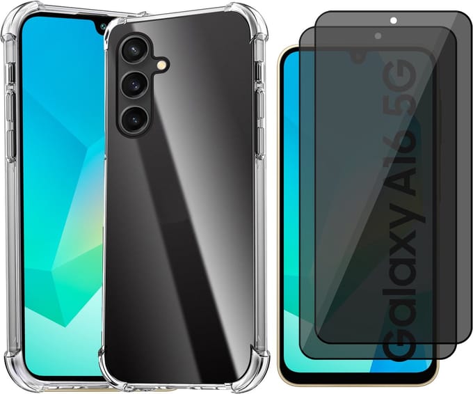 Hoesje geschikt voor Samsung Galaxy A16 - 2x Privacy Screenprotector Volledig Dekkend Glas - Shockproof Transparant