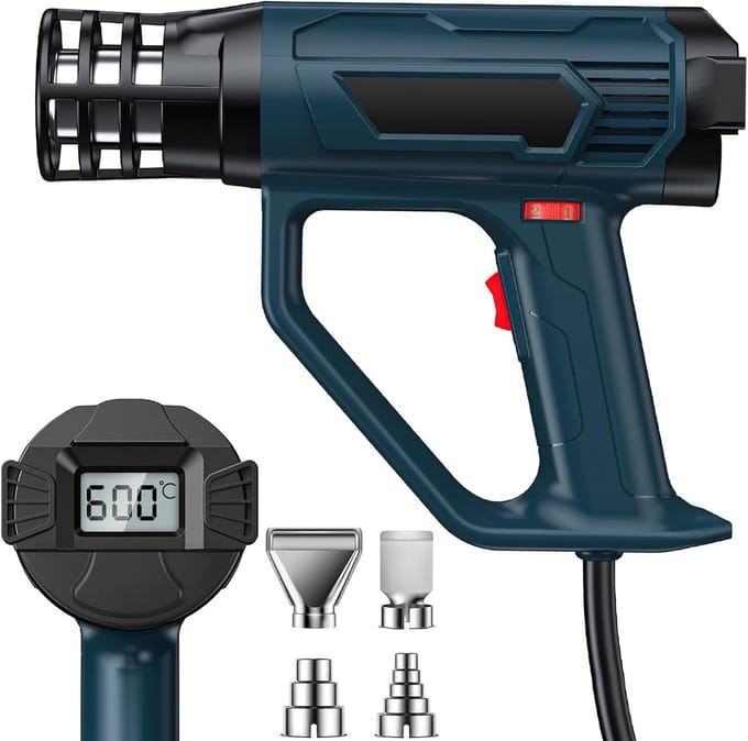 Professioneel Heteluchtpistool met LCD-display - 2500 W, 50°C - 600°C, 2 Luchtstroominstellingen en 4 Sproeiers