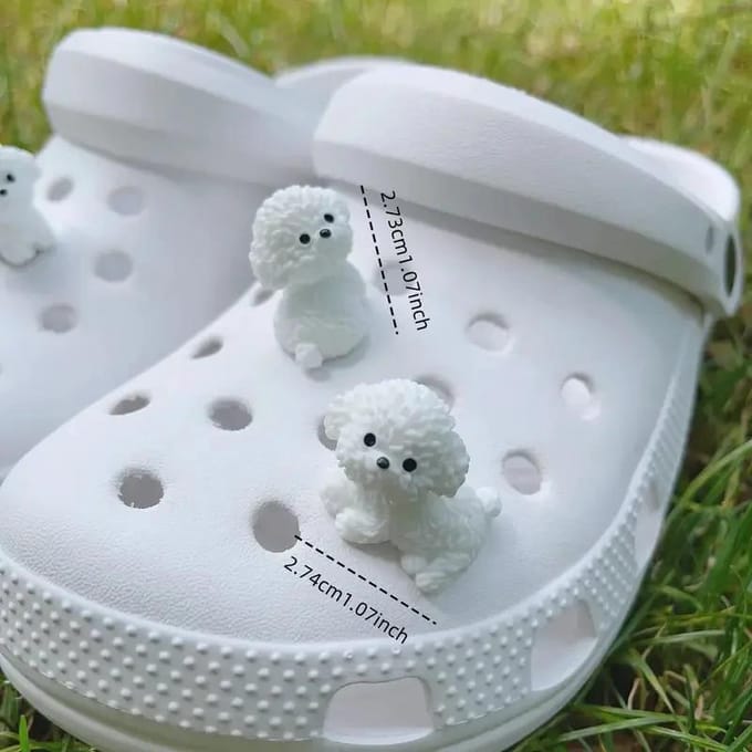 3D Leuke Mini Puppy Schoen Decoratie Set Afneembaar Doe-het-zelf Bichon Frise Hond Figuurtjes Accessoire, Gebruikt Voor Klompen, Vakantiefeest Cadeaus gray