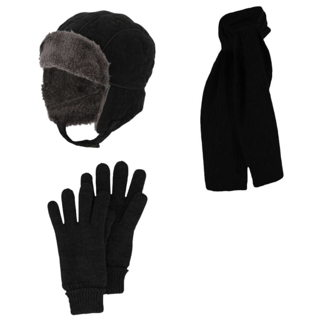 Pilotenmuts & Sjaal & Handschoenen - Ski/Winterset jongens - 4 t/m 8 jaar - Zwart