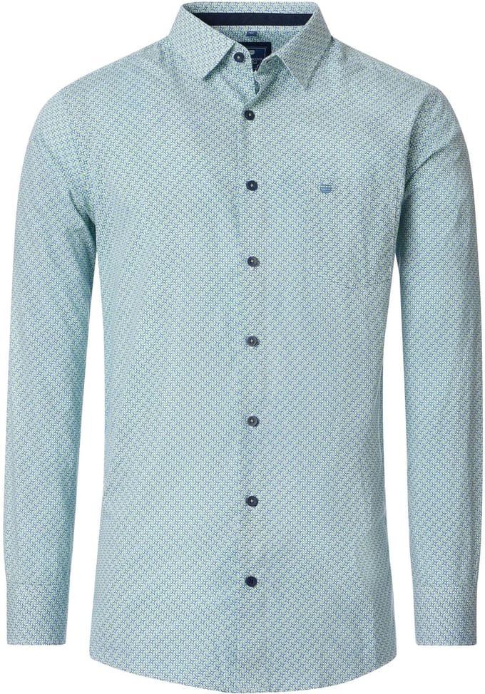 Redmond comfort fit overhemd - popeline - blauw met wit en groen dessin