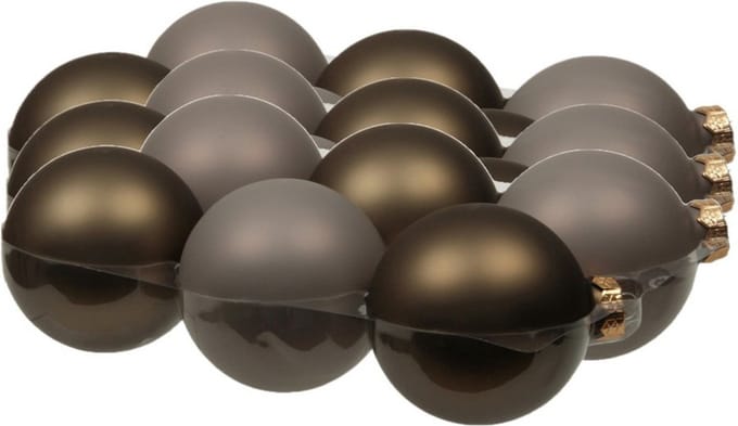 18x stuks kerstversiering kerstballen eucalyptus grijs/bruin van glas - 8 cm - mat/glans - Kerstboomversiering