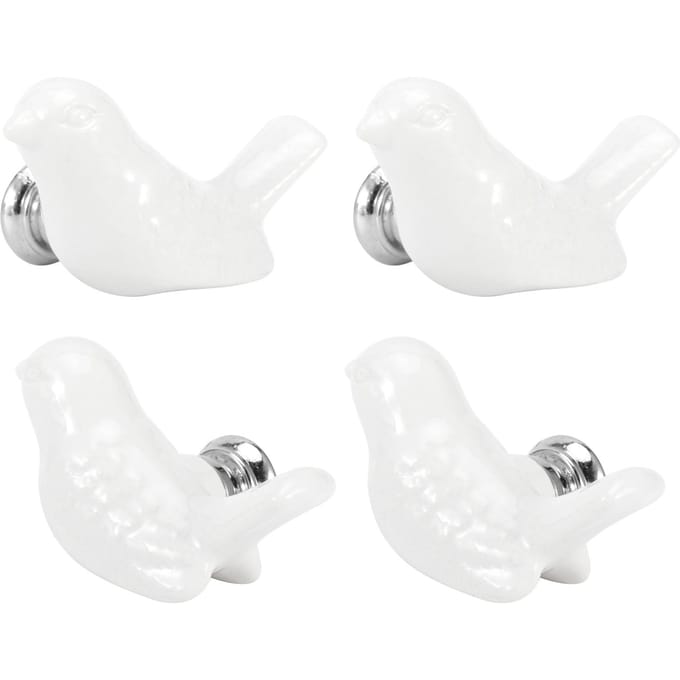4 Stuks Vogelvorm Keramische Knoppen DIY Deur Lade Kast Trekhandgreep Meubelaccessoires wit