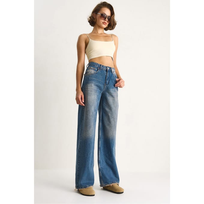 High Waist Wijde Spijkerbroek