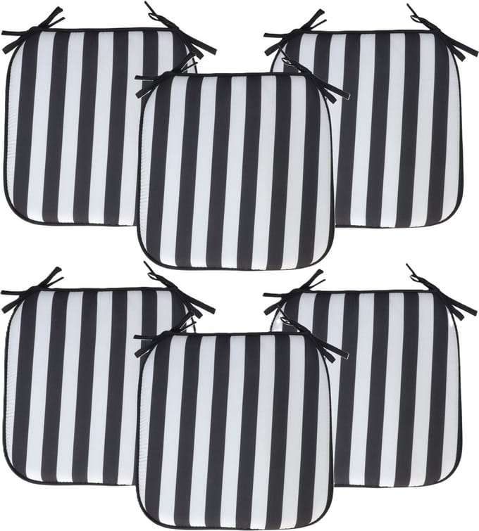Progarden Stoelkussen Anna - 6x - binnen/buiten - zwart/wit - 39 x 39 x 3 cm - polyester