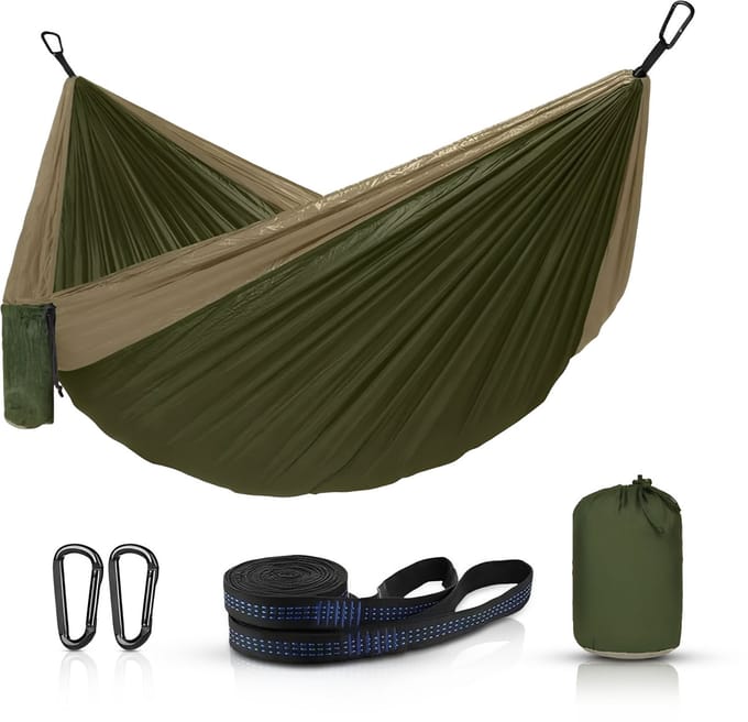 Ever Trex Hangmat met Ophangsysteem - Groen - 1 Persoon - Lichtgewicht Reishangmat - Bevestiging - Hammock - Kamperen - Camping