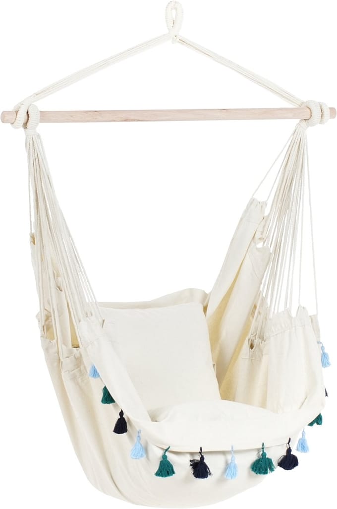 VARENA - Hangstoel - Beige/Blauw - Katoen