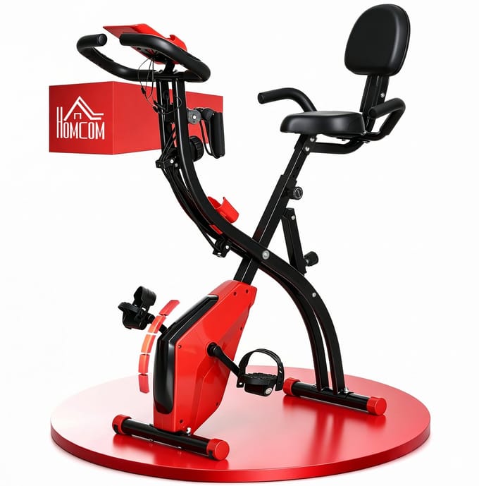 HOMCOM-Heimtrainer-Stahl, ABS-105cm x 48cm x 118cm-Rot+Schwarz