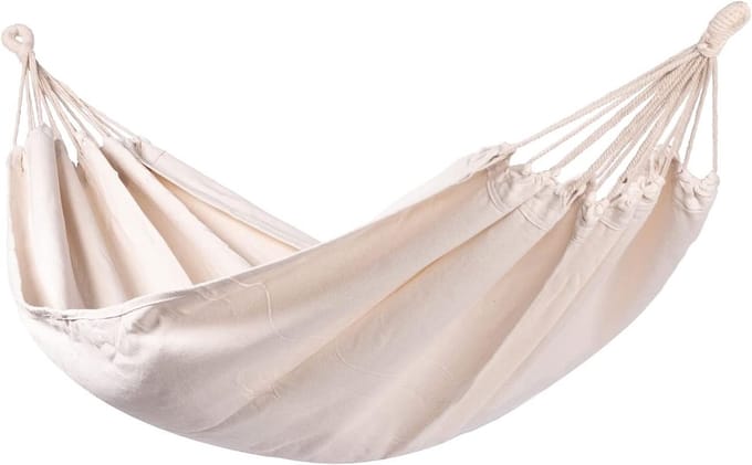 Hangmat Eénpersoons - Lounge Relax - Buiten Ontspannen - Compact Ontwerp - Kleine Afmeting - Wit Ecru