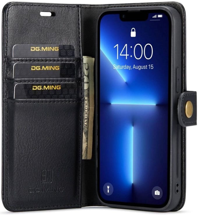 DG Ming iPhone 14 Pro Hoesje 2-in-1 Book Case en Back Cover Zwart